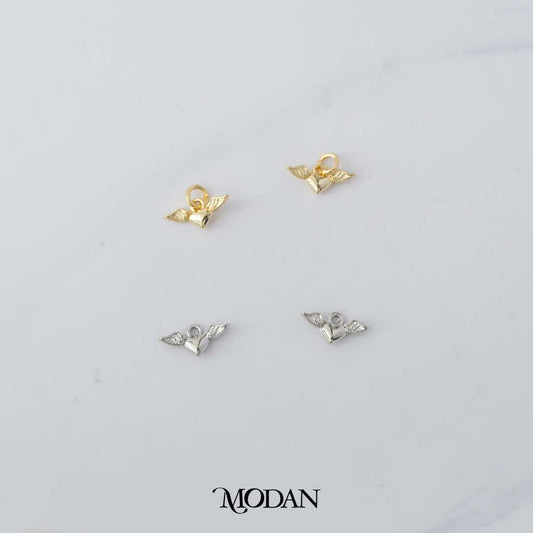 Mini Plain Love Heart Angel Wings DIY Charm Liontin Hati Malaikat Hypoallergenic Gold Plated