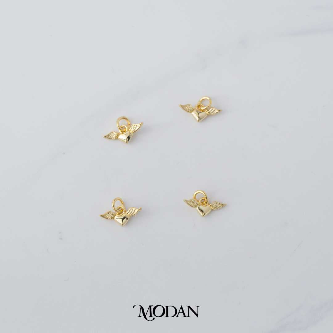Mini Plain Love Heart Angel Wings DIY Charm Liontin Hati Malaikat Hypoallergenic Gold Plated