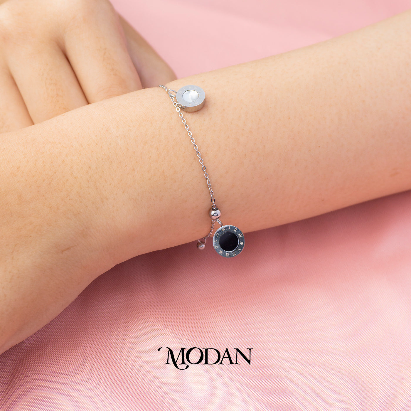 (20cm) Titanium Classic Roman Numerals Dangle Anklet Bracelet Gelang Kaki Hypoallergenic Stainless Steel