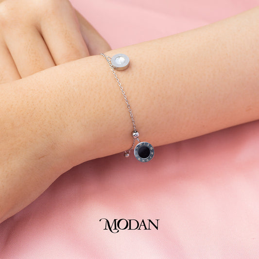 (20cm) Titanium Classic Roman Numerals Dangle Anklet Bracelet Gelang Kaki Hypoallergenic Stainless Steel