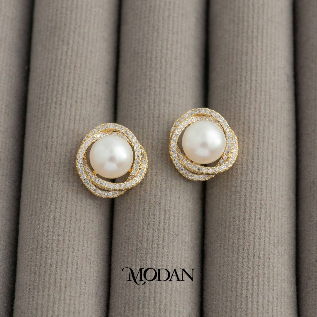 Classic Bridal Pearl Knot Stud Earrings Anting Tusuk Pesta Mutiara Hypoallergenic Gold Plated