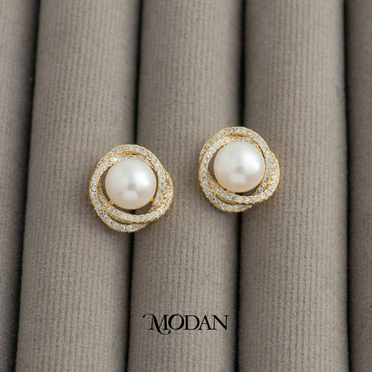 Classic Bridal Pearl Knot Stud Earrings Anting Tusuk Pesta Mutiara Hypoallergenic Gold Plated