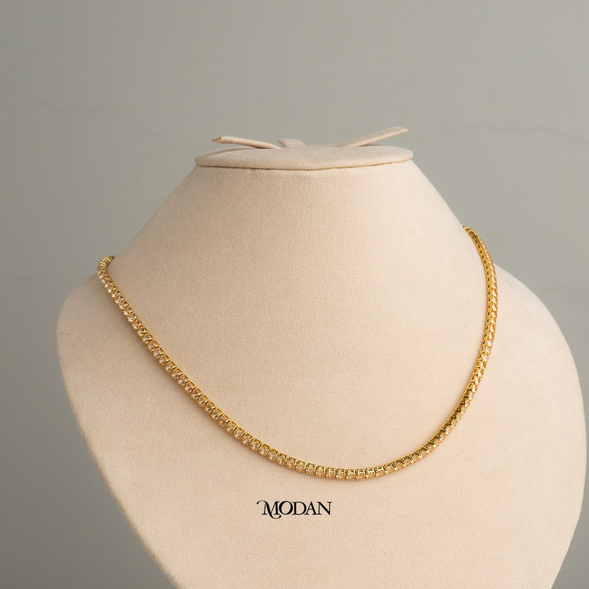 (43cm) Red Tosca Pink Peach Princess Cut Tennis Necklace Kalung Zirconia Hypoallergenic Gold Plated