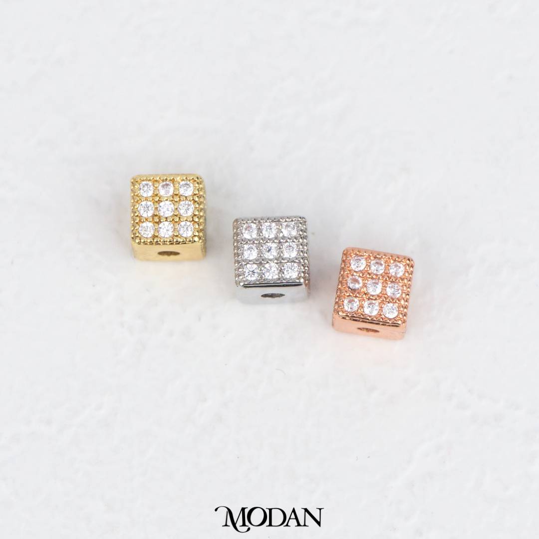 Mini Sparkling Micro Paved Cube Square DIY Beads Charm Manik Dadu Kotak Hypoallergenic Gold Filled
