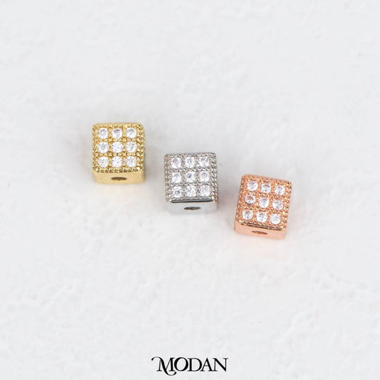 Mini Sparkling Micro Paved Cube Square DIY Beads Charm Manik Dadu Kotak Hypoallergenic Gold Filled