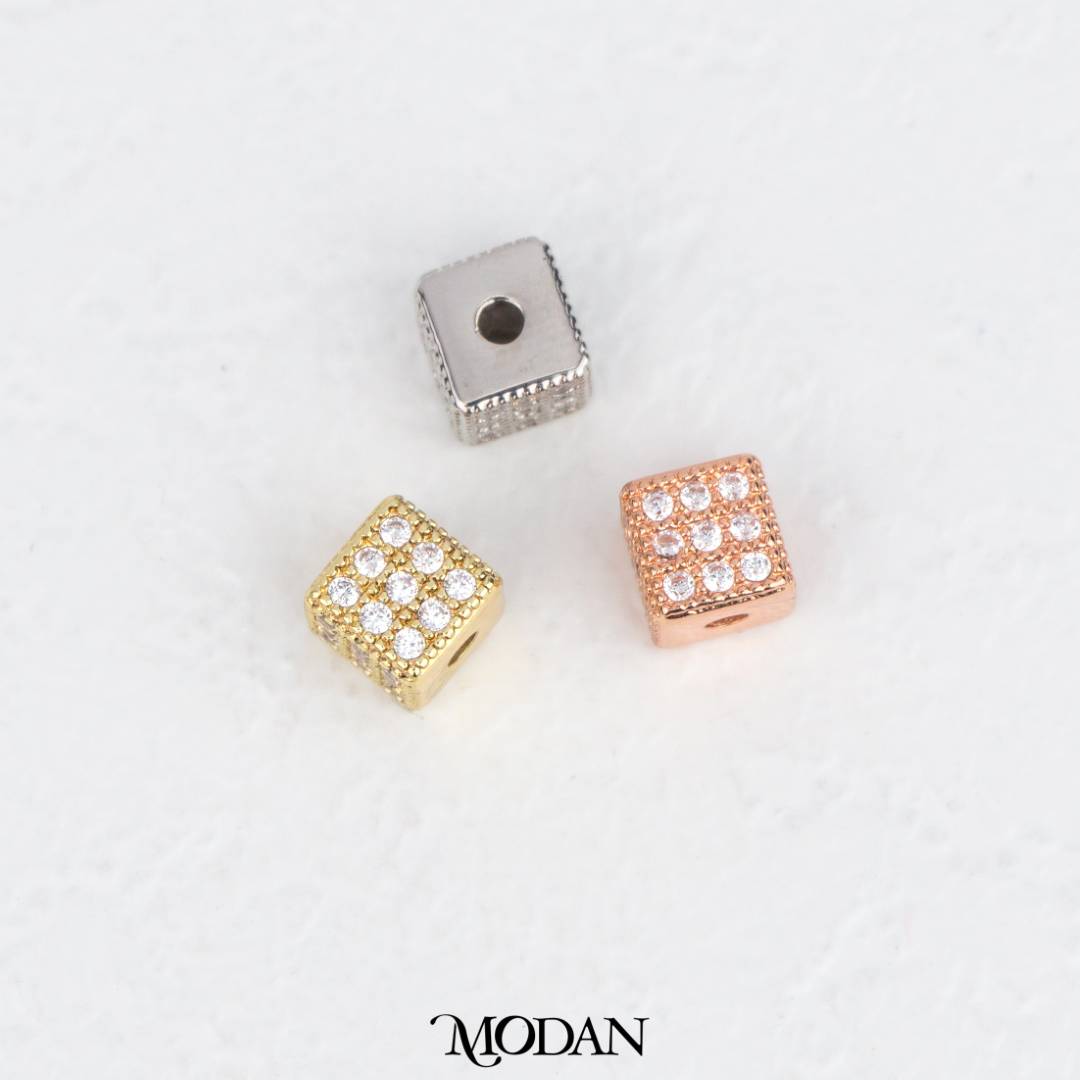 Mini Sparkling Micro Paved Cube Square DIY Beads Charm Manik Dadu Kotak Hypoallergenic Gold Filled