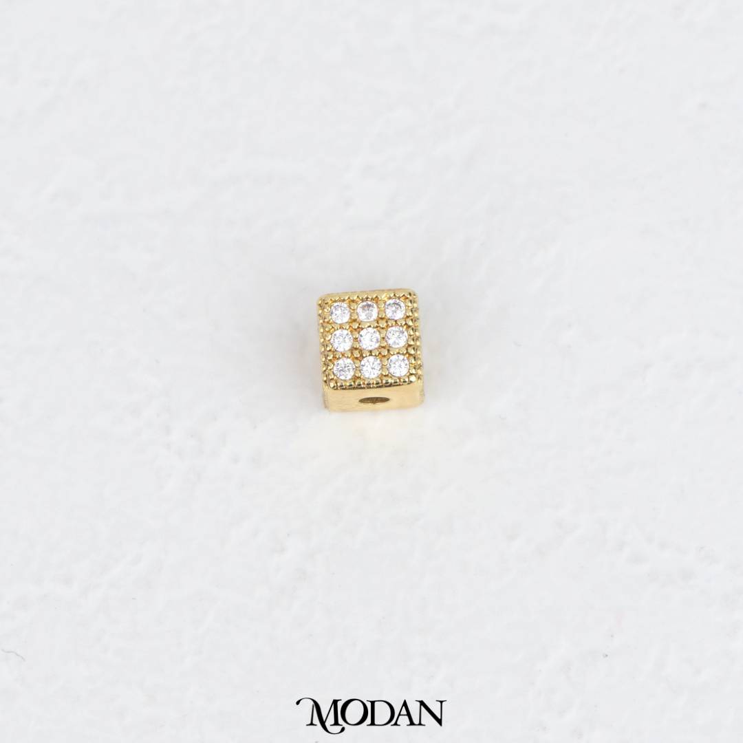 Mini Sparkling Micro Paved Cube Square DIY Beads Charm Manik Dadu Kotak Hypoallergenic Gold Filled