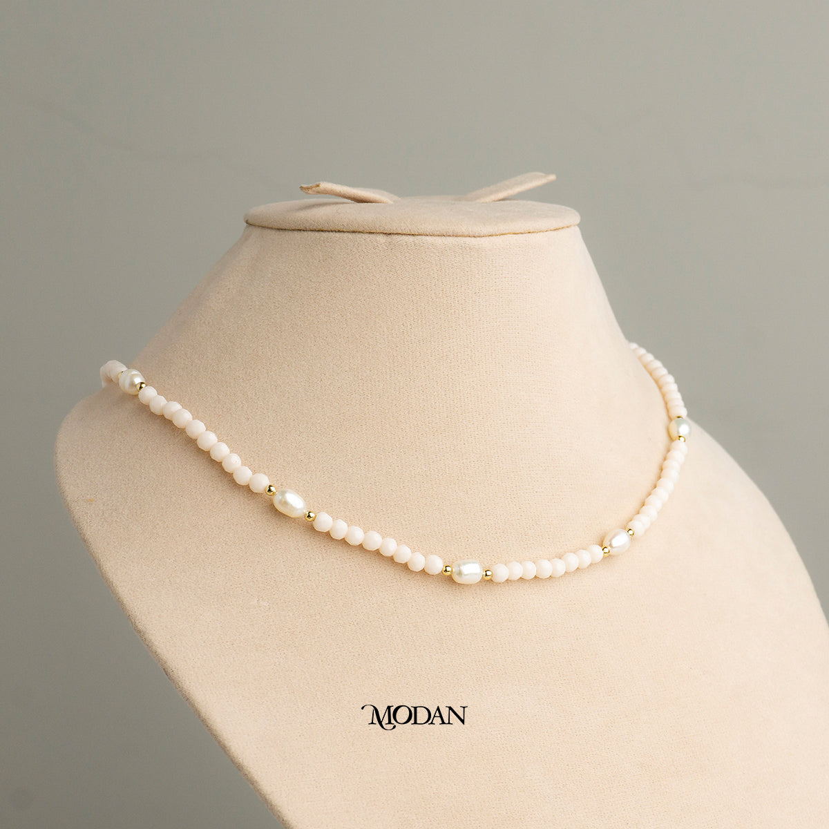 Blue Peach Clear Beaded Freshwater Necklace Kalung Manik Mutiara Crystal Hypoallergenic Gold Plated
