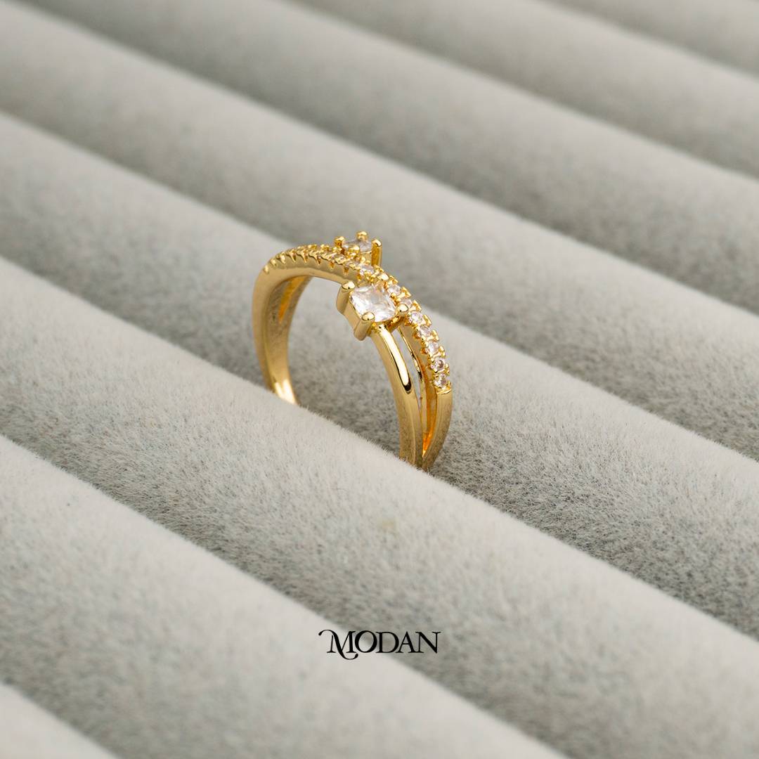 Double Layer Bypass Ring Cincin Silang Dua Lapis Hypoallergenic Gold Plated