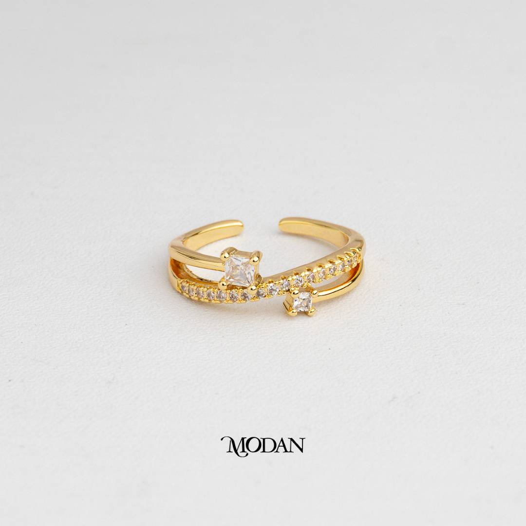 Double Layer Bypass Ring Cincin Silang Dua Lapis Hypoallergenic Gold Plated