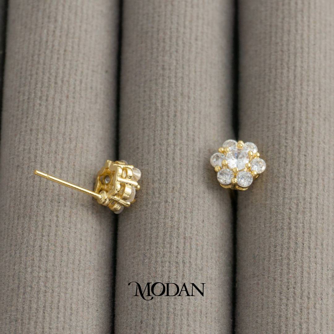 Sparkling Dainty Cute Mini Flower Stud Earrings Anting Tusuk Bunga Hypoallergenic Gold Plated