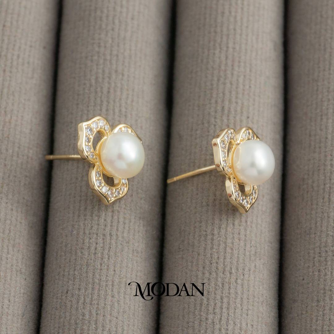 Flower Shell Pearl Stud Earrings Anting Tusuk Mutiara Hypoallergenic Gold Plated