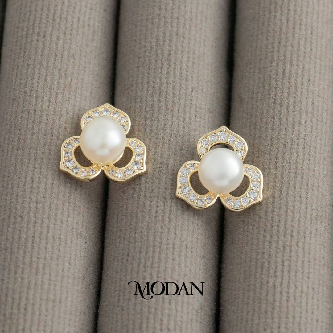 Flower Shell Pearl Stud Earrings Anting Tusuk Mutiara Hypoallergenic Gold Plated