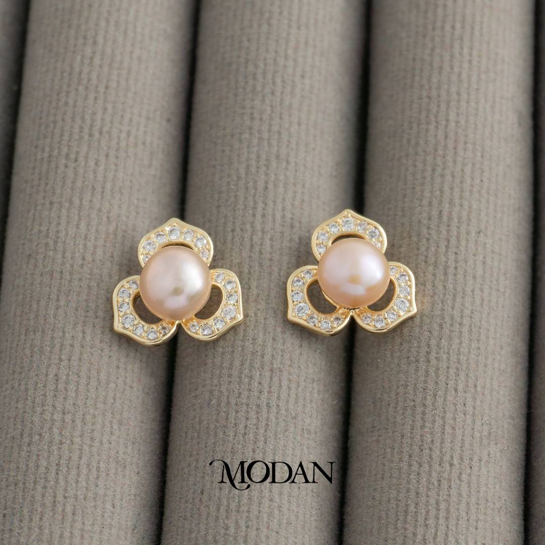 Flower Shell Pearl Stud Earrings Anting Tusuk Mutiara Hypoallergenic Gold Plated