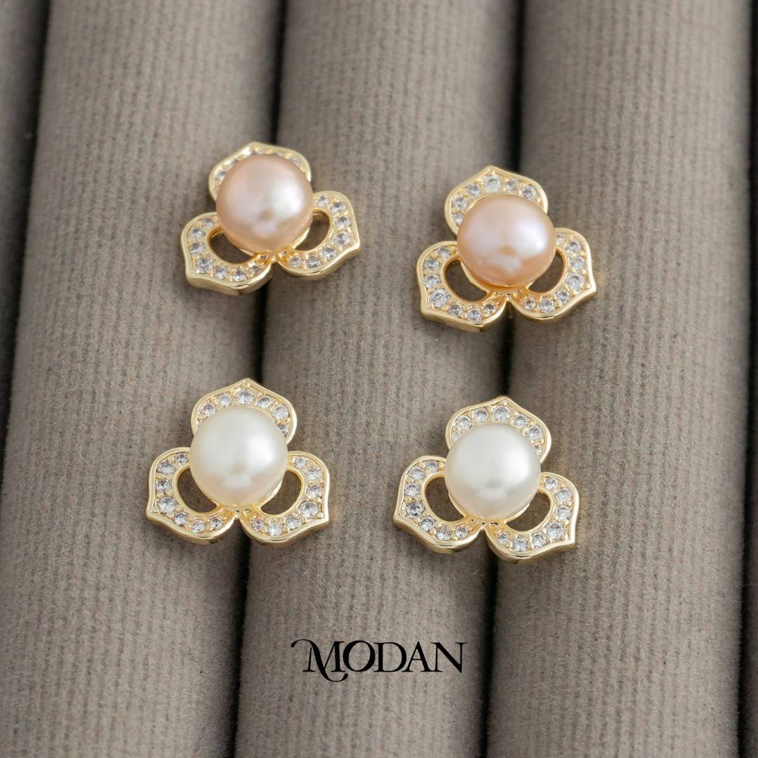 Flower Shell Pearl Stud Earrings Anting Tusuk Mutiara Hypoallergenic Gold Plated