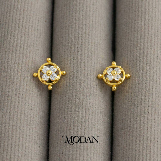 Sparkling Dainty Cute Mini Flower Circle Stud Earrings Anting Tusuk Bunga Bulat Hypoallergenic Gold Plated