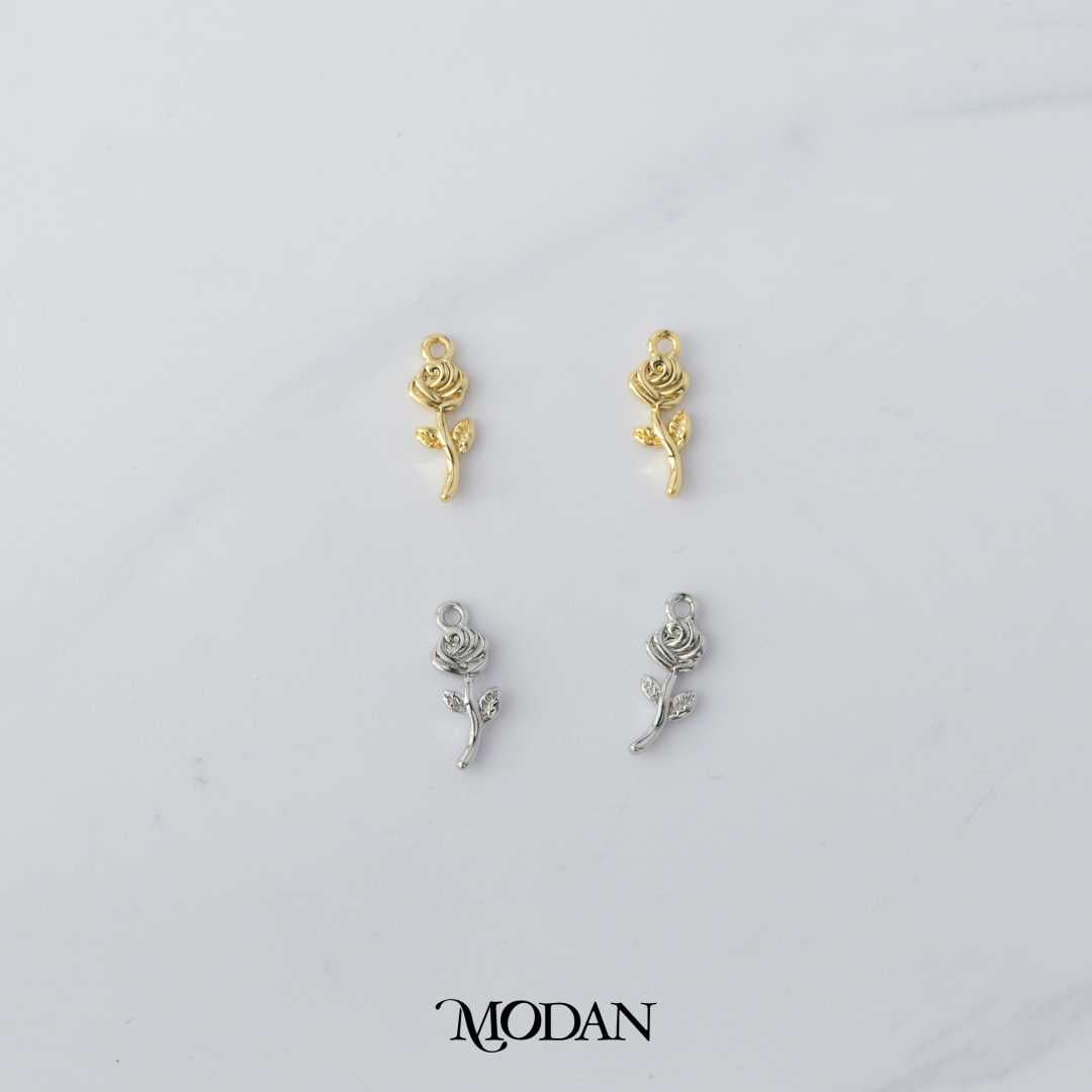 Mini Plain Rose Flower DIY Charm Liontin Bunga Mawar Hypoallergenic Gold Plated