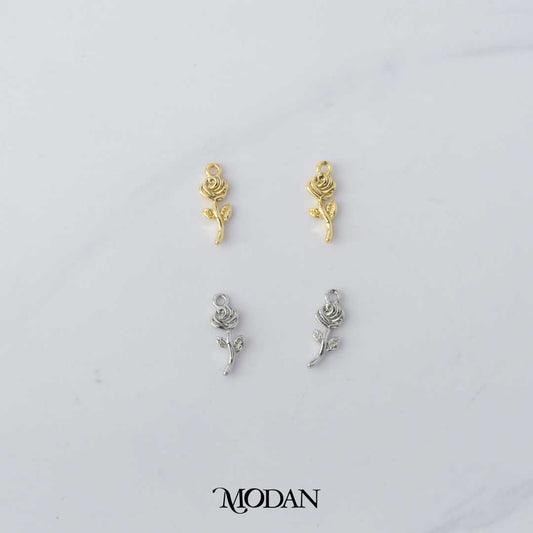 Mini Plain Rose Flower DIY Charm Liontin Bunga Mawar Hypoallergenic Gold Plated
