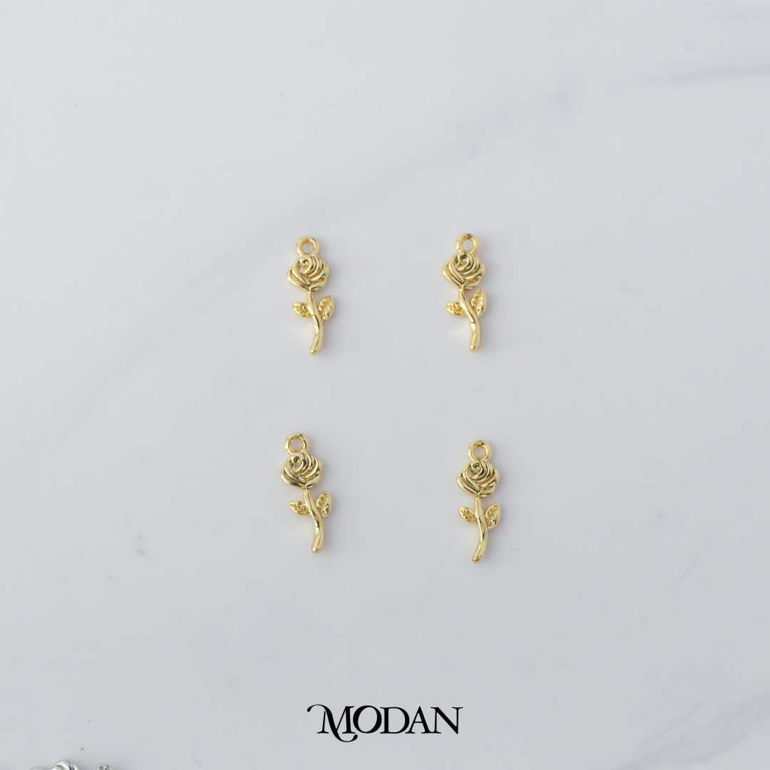 Mini Plain Rose Flower DIY Charm Liontin Bunga Mawar Hypoallergenic Gold Plated