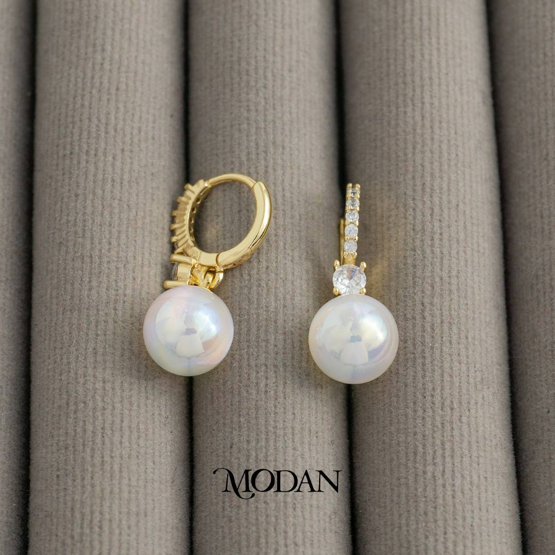 (10mm) White Round Acrylic Glass Dangle Hoop Earrings Anting Gantung Hypoallergenic Gold Plated