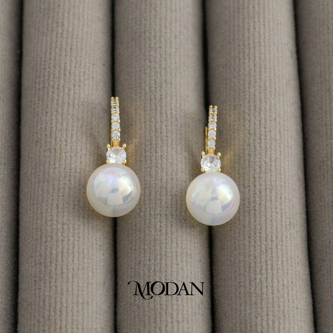 (10mm) White Round Acrylic Glass Dangle Hoop Earrings Anting Gantung Hypoallergenic Gold Plated