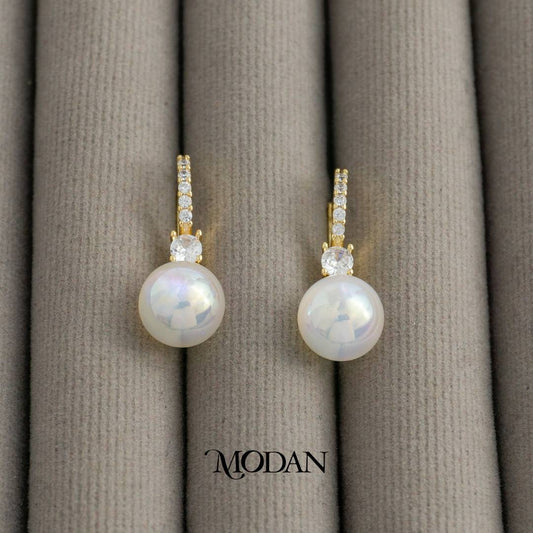 (10mm) White Round Acrylic Glass Dangle Hoop Earrings Anting Gantung Hypoallergenic Gold Plated