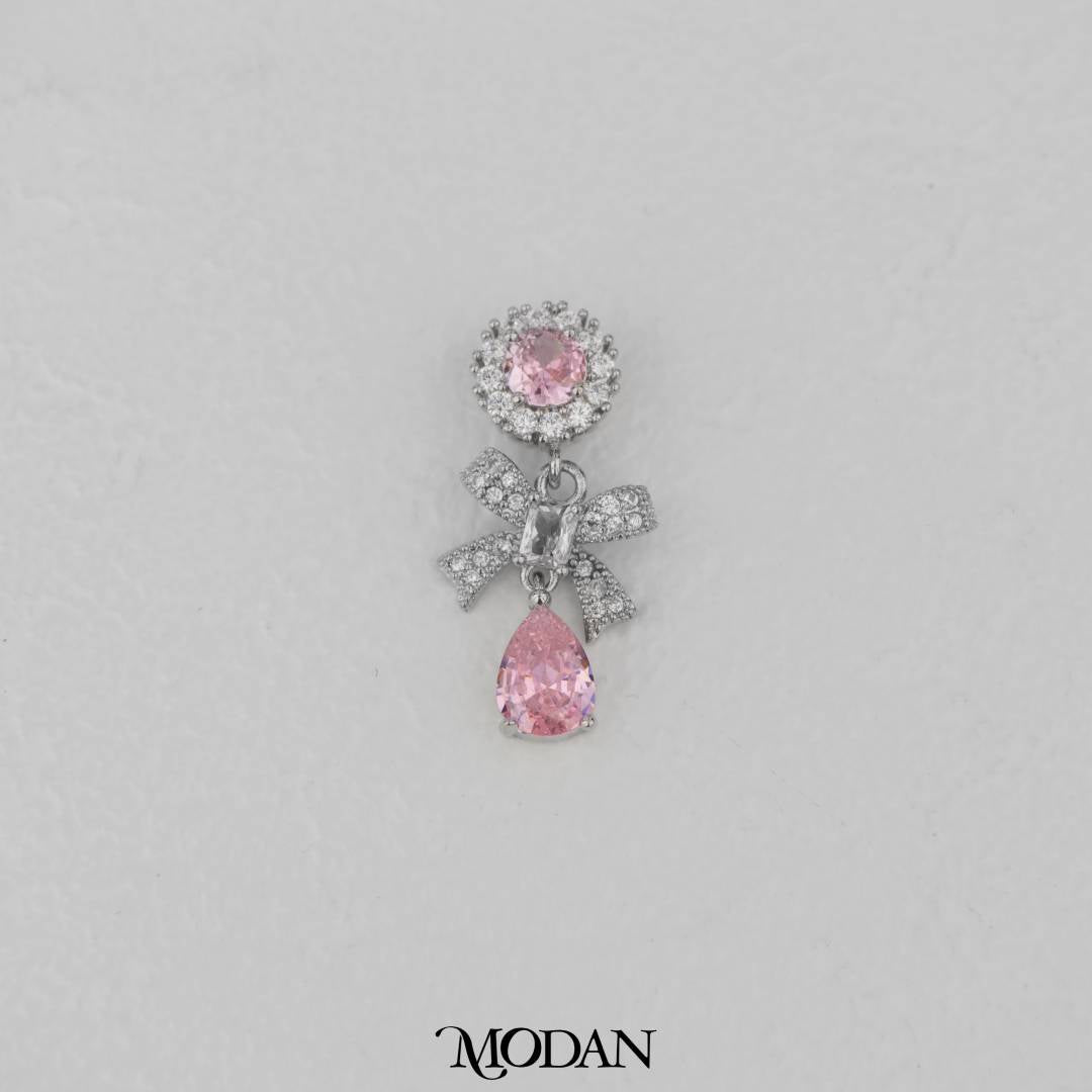 Coquette Pink Micro Paved Ribbon Bow Dangle DIY Pendant Liontin Pita Merah Muda Hypoallergenic Gold Filled