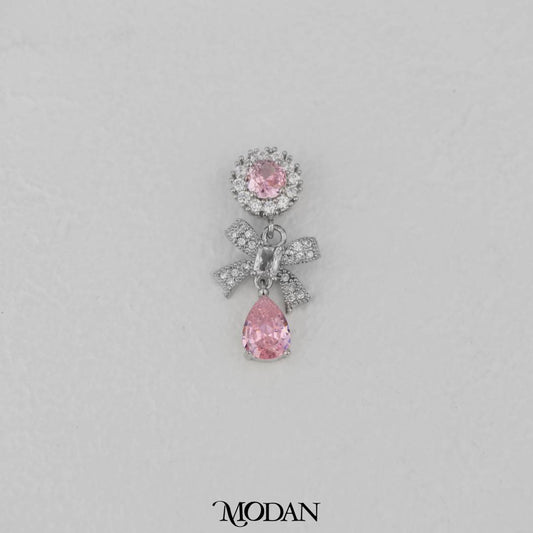 Coquette Pink Micro Paved Ribbon Bow Dangle DIY Pendant Liontin Pita Merah Muda Hypoallergenic Gold Filled