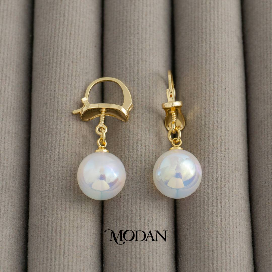 (12mm) White Round Acrylic Glass Dangle Hoop Earrings Anting Gantung Hypoallergenic Gold Plated