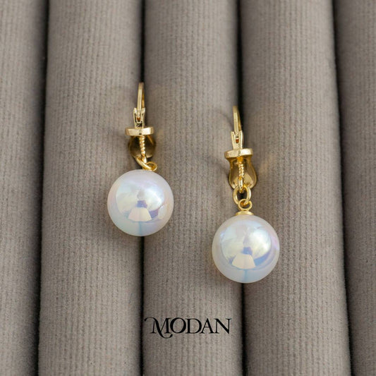 (12mm) White Round Acrylic Glass Dangle Hoop Earrings Anting Gantung Hypoallergenic Gold Plated