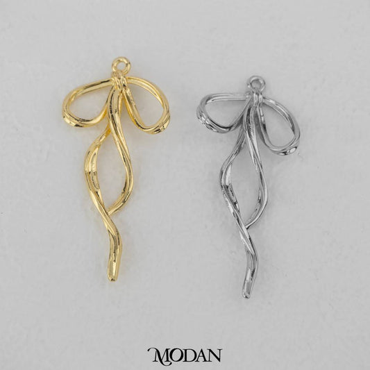 Wavy Ribbon Bow Pendant DIY Pendant Liontin Pita Gelombang Hypoallergenic Gold Filled