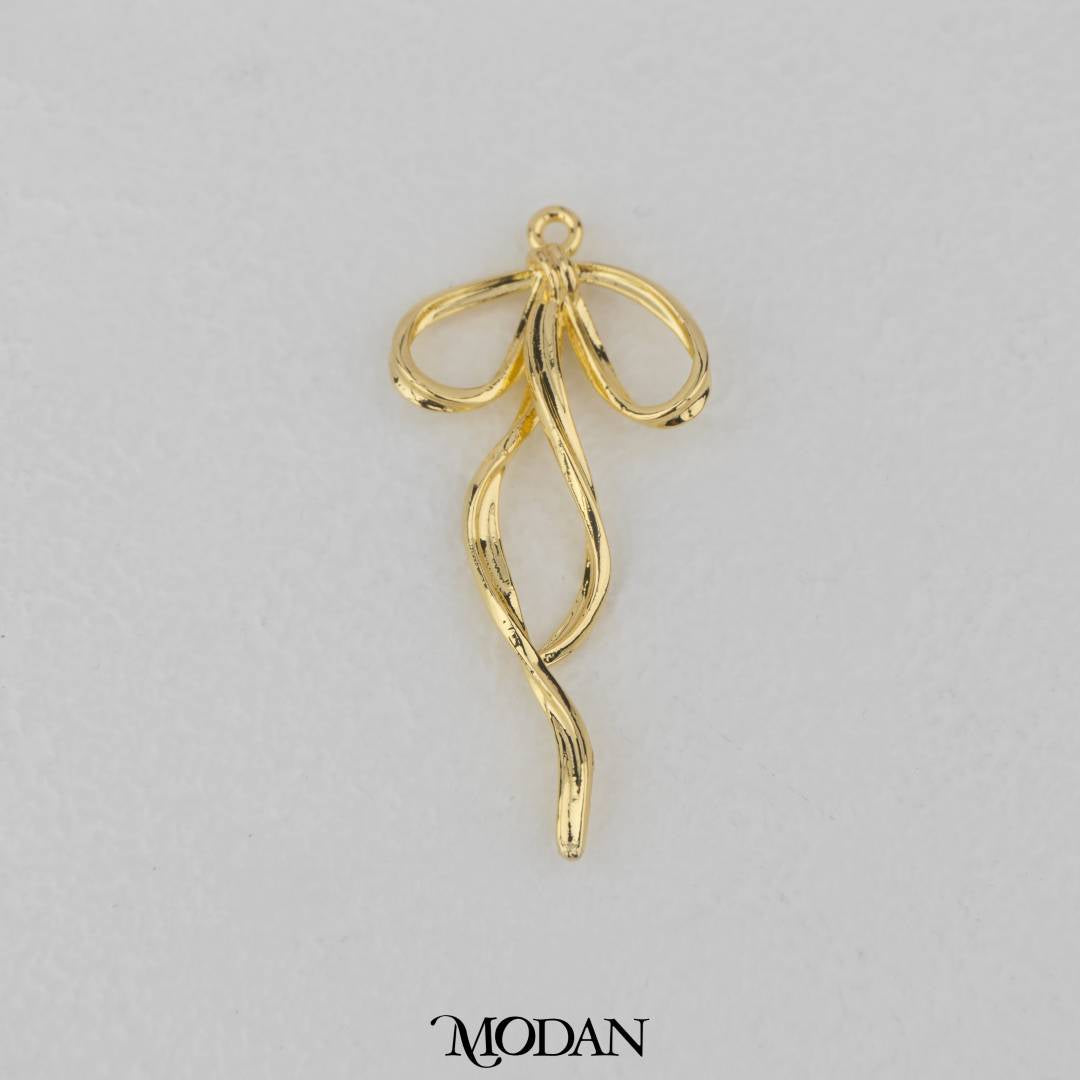 Wavy Ribbon Bow Pendant DIY Pendant Liontin Pita Gelombang Hypoallergenic Gold Filled
