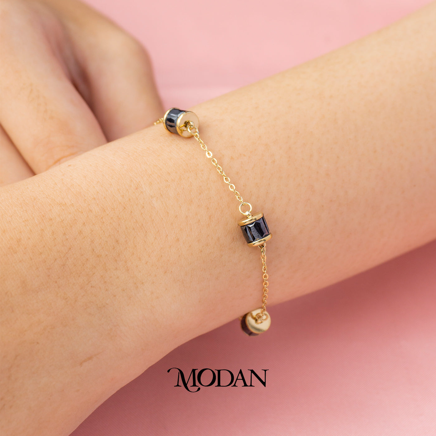 (16cm) Titanium Golden Black Rondelle Bracelet Gelang Hypoallergenic Stainless Steel