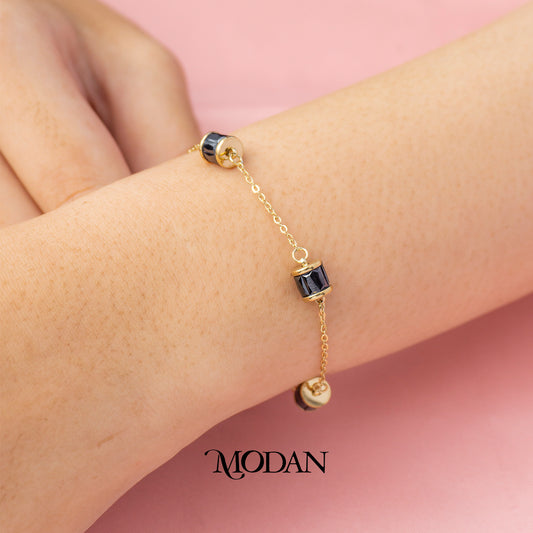 (16cm) Titanium Golden Black Rondelle Bracelet Gelang Hypoallergenic Stainless Steel