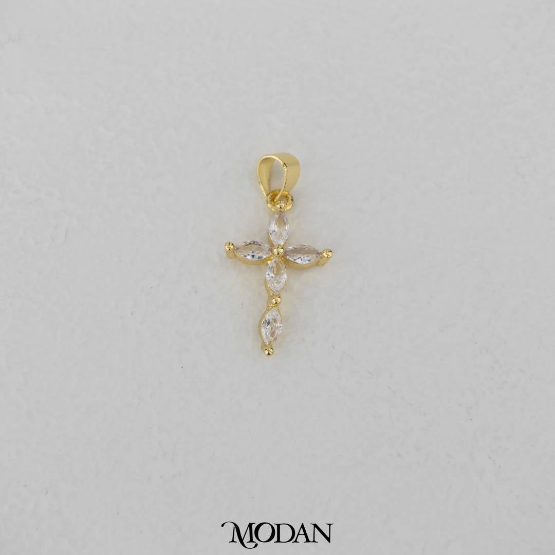 Sparkling Cross Flower Marquise Cut Pendant DIY Pendant Liontin Salib Hypoallergenic Gold Filled