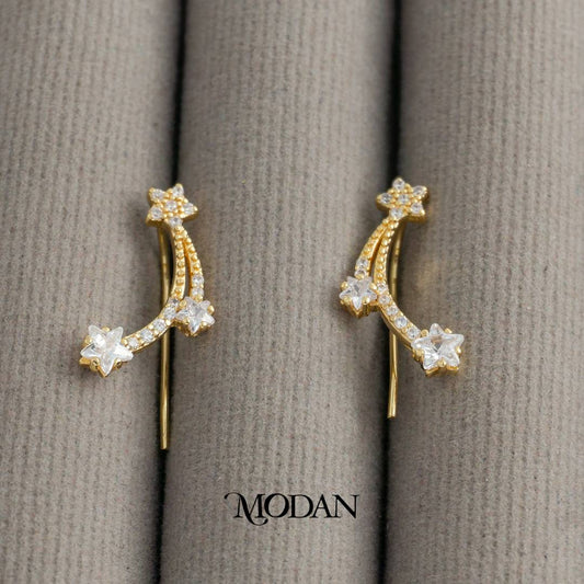 Sparkling Celestial Star Ear Climber Earrings Anting Merambat Bintang Pesta Hypoallergenic Gold Plated