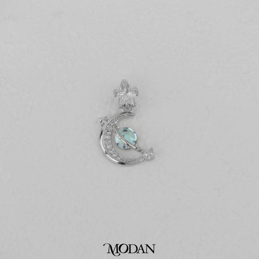 Vintage Moonstone Moon and Star Dangle Pendant DIY Pendant Liontin Batu Biduri Bulan Hypoallergenic Gold Filled