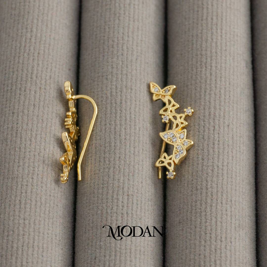 Sparkling Butterfly Mariposa Ear Climber Earrings Anting Merambat Kupu Kupu Hypoallergenic Gold Plated