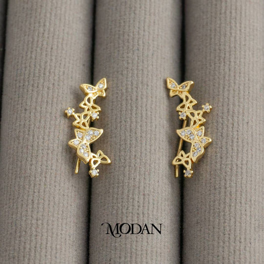 Sparkling Butterfly Mariposa Ear Climber Earrings Anting Merambat Kupu Kupu Hypoallergenic Gold Plated