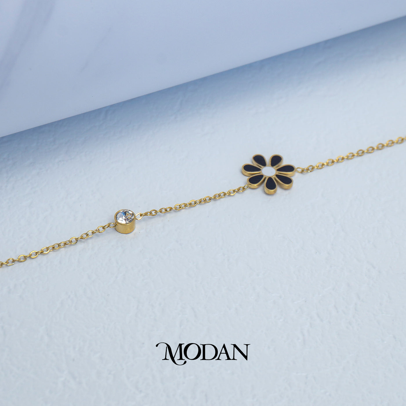 (16.5cm) Titanium Black Flower Dainty Bracelet Gelang Hypoallergenic Stainless Steel