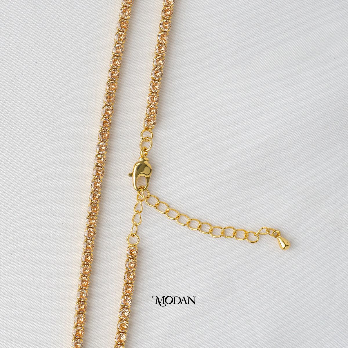 (43cm) Red Tosca Pink Peach Princess Cut Tennis Necklace Kalung Zirconia Hypoallergenic Gold Plated