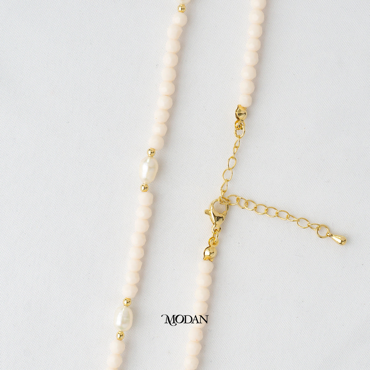 Blue Peach Clear Beaded Freshwater Necklace Kalung Manik Mutiara Crystal Hypoallergenic Gold Plated