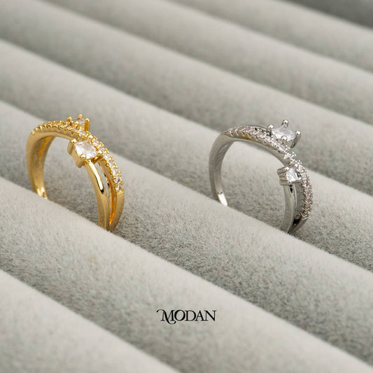 Double Layer Bypass Ring Cincin Silang Dua Lapis Hypoallergenic Gold Plated