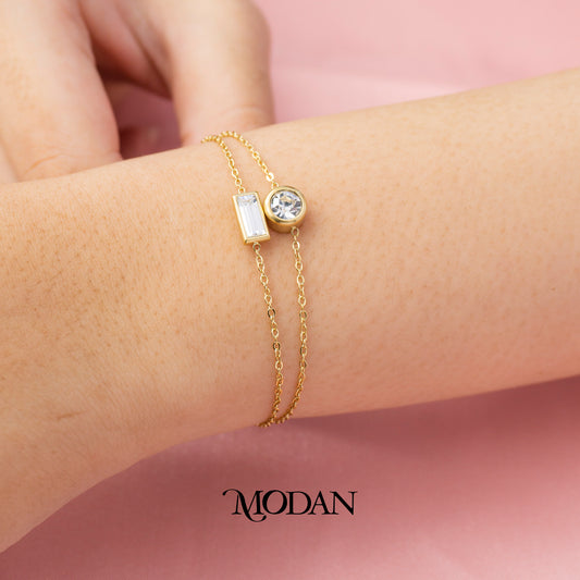 (16.5cm) Titanium Round Baguette Bracelet Gelang Hypoallergenic Stainless Steel