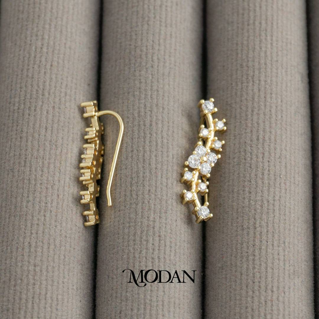 Sparkling Vine Flower Climber Earrings Anting Bunga Merambat Hypoallergenic Gold Plated