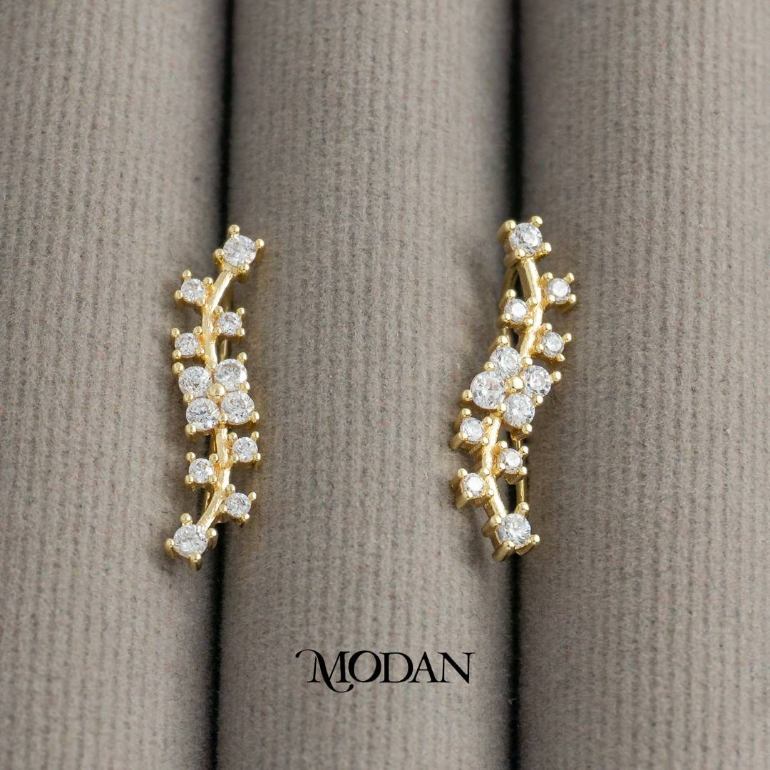 Sparkling Vine Flower Climber Earrings Anting Bunga Merambat Hypoallergenic Gold Plated