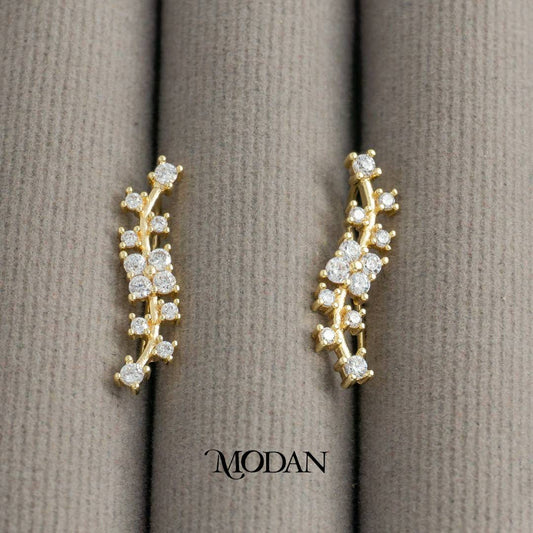 Sparkling Vine Flower Climber Earrings Anting Bunga Merambat Hypoallergenic Gold Plated
