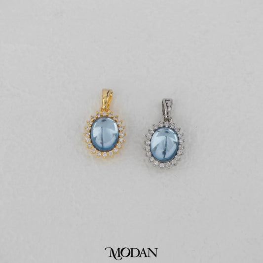 Aqua Moonstone Oval Pendant DIY Pendant Liontin Elips Biru Hypoallergenic Gold Filled
