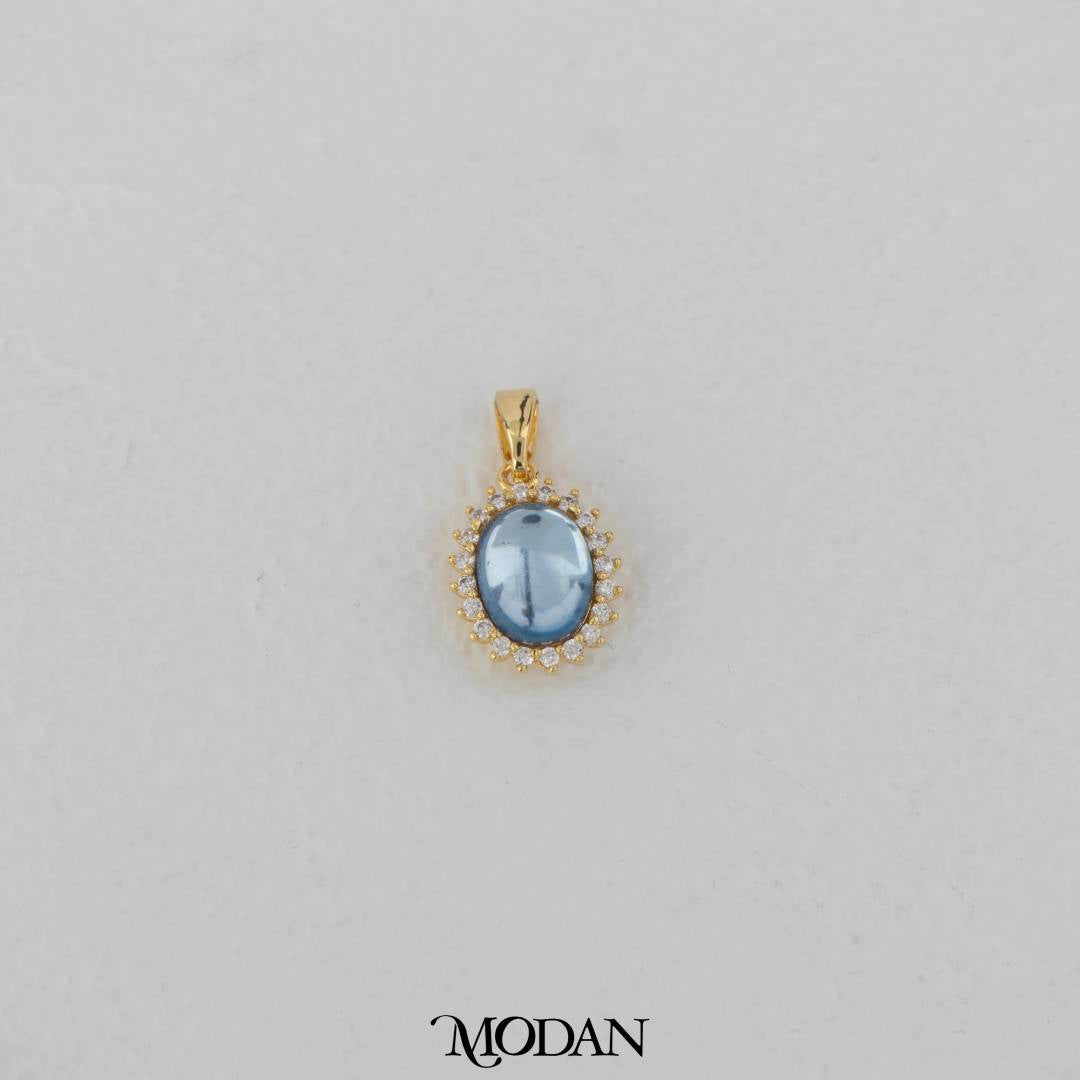 Aqua Moonstone Oval Pendant DIY Pendant Liontin Elips Biru Hypoallergenic Gold Filled