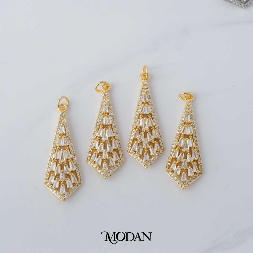 Wedding Triangle Baguette Charm DIY Charm Liontin Berlian Segitiga Pesta Pernikahan Hypoallergenic Gold Filled